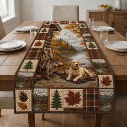 Dog by Lake with Fall Leaves Table Runner - Made to Order TABLE928