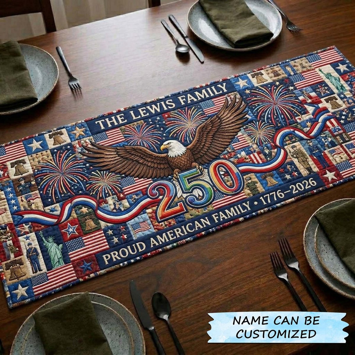 Eagle and Fireworks 250 Anniversary Table Runner - Made to Order TABLE928