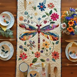 Dragonflies on Cream Panel Table Runner - Made to Order TABLE928