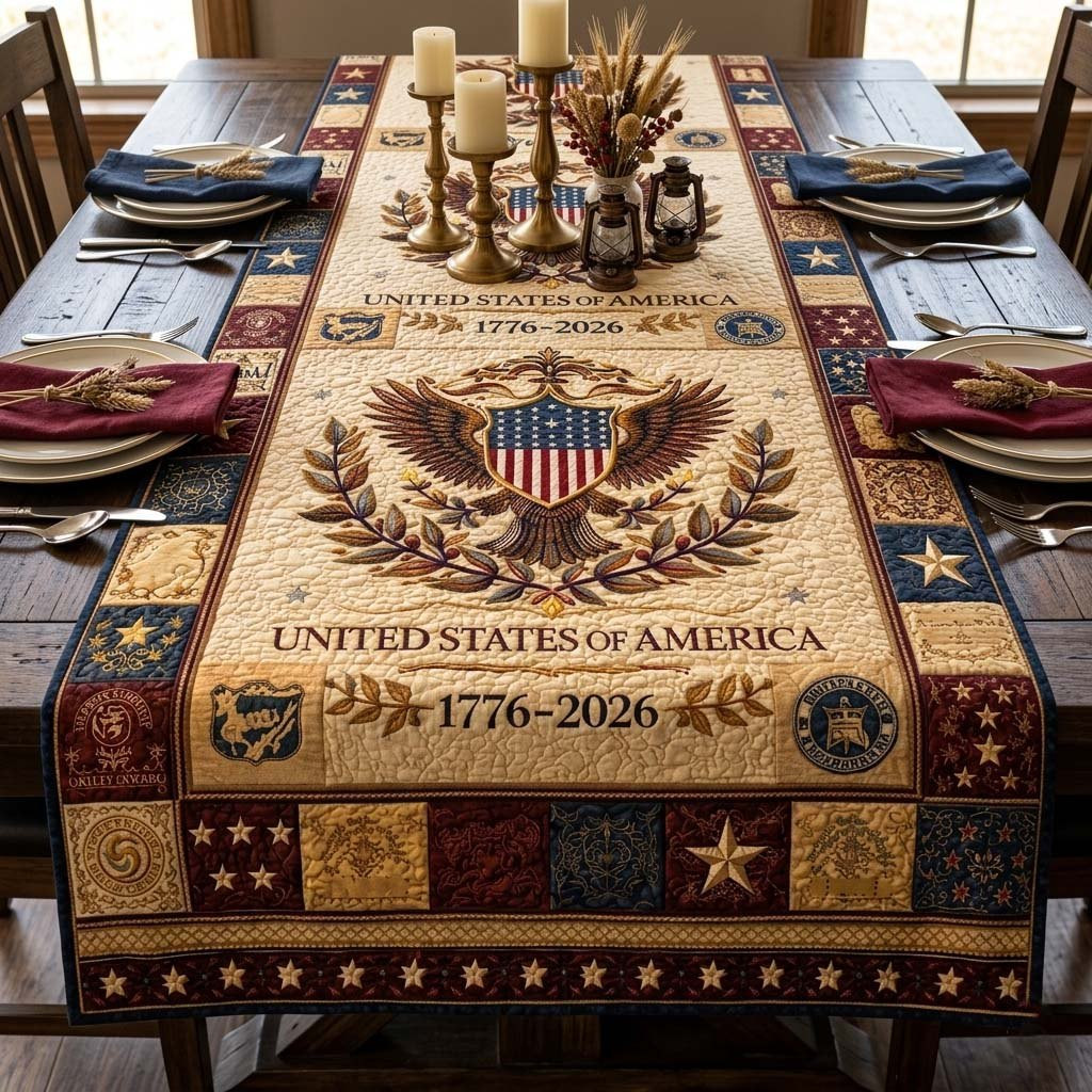 Eagle Crest with Red and Blue Blocks Table Runner - Made to Order TABLE928