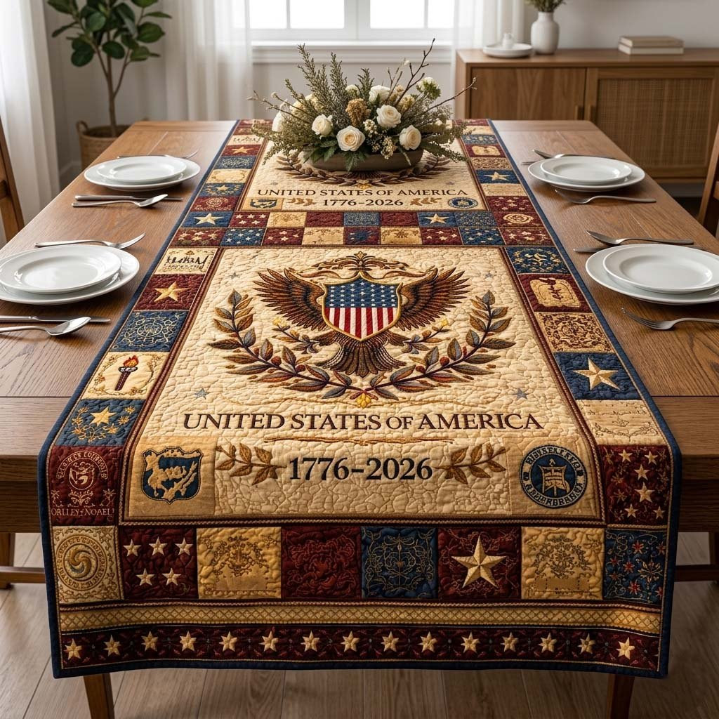 Eagle Crest with Red Star Border Table Runner - Made to Order TABLE928