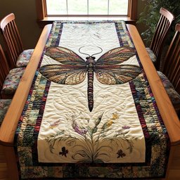 Dragonfly on Cream with Wildflowers Table Runner - Made to Order TABLE928