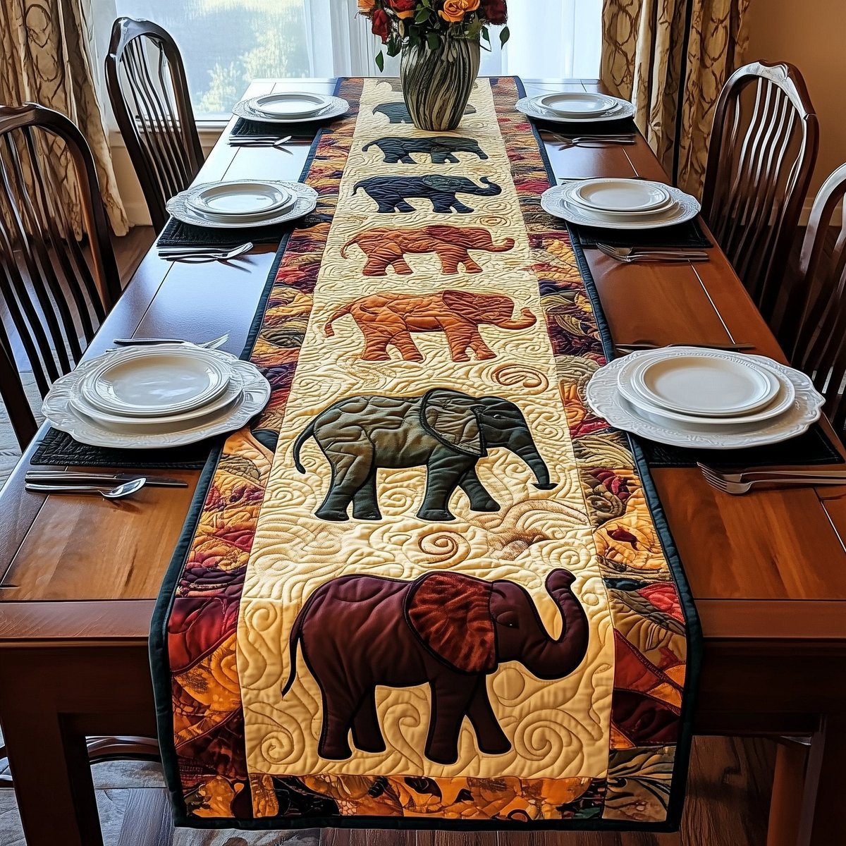 Elephants on Golden Swirls Table Runner - Made to Order TABLE928