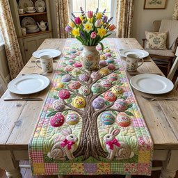 Egg Tree with Bunnies and Bows Table Runner - Made to Order TABLE928