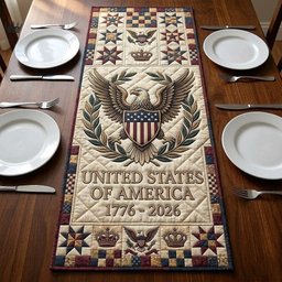 Eagle Shield Emblem on Cream Table Runner - Made to Order TABLE928