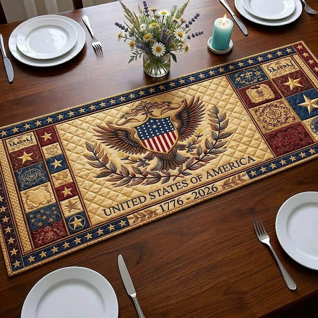 Eagle Shield on Dark Red Border Table Runner - Made to Order TABLE928