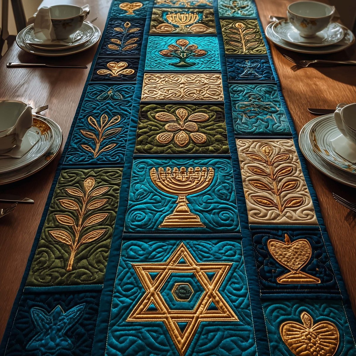Emerald Menorah Table Runner - Made to Order TABLE928