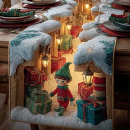 Elf with Gifts in Snow Cave Table Runner - Made to Order TABLE928