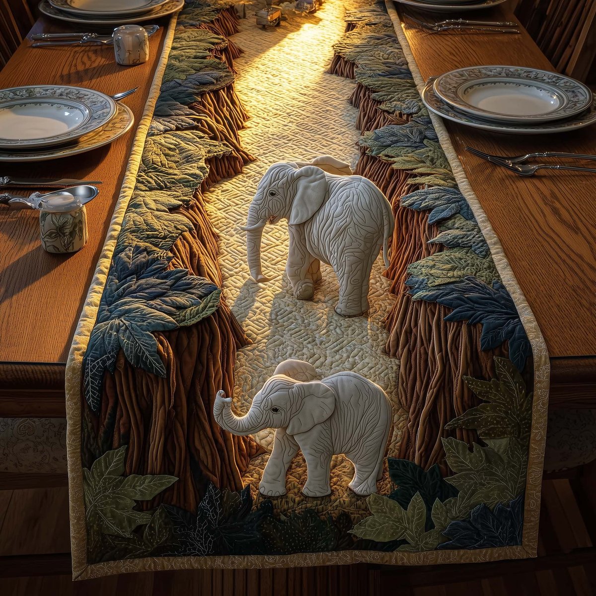 Elephant and Calf on Cliff Edge Table Runner - Made to Order TABLE928