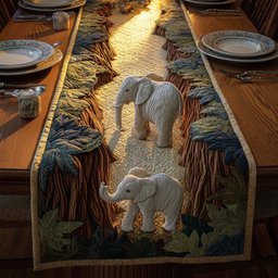 Elephant and Calf on Cliff Edge Table Runner - Made to Order TABLE928