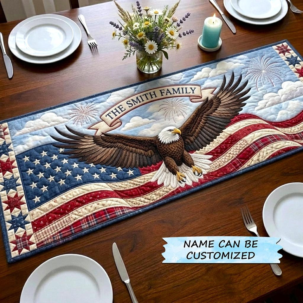 Eagle over Flag with Name Banner Table Runner - Made to Order TABLE928
