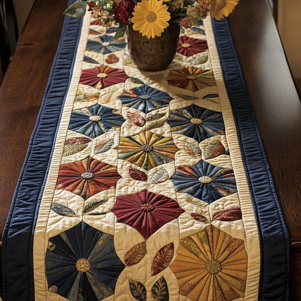 Dresden Plate Fans on Cream Table Runner - Made to Order TABLE928