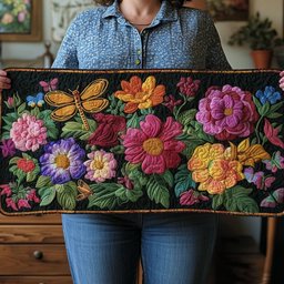 Dragonflies Over a Bright Flower Bed Table Runner - Made to Order TABLE928