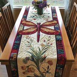 Dragonfly on Cream Botanical Panel Table Runner - Made to Order TABLE928