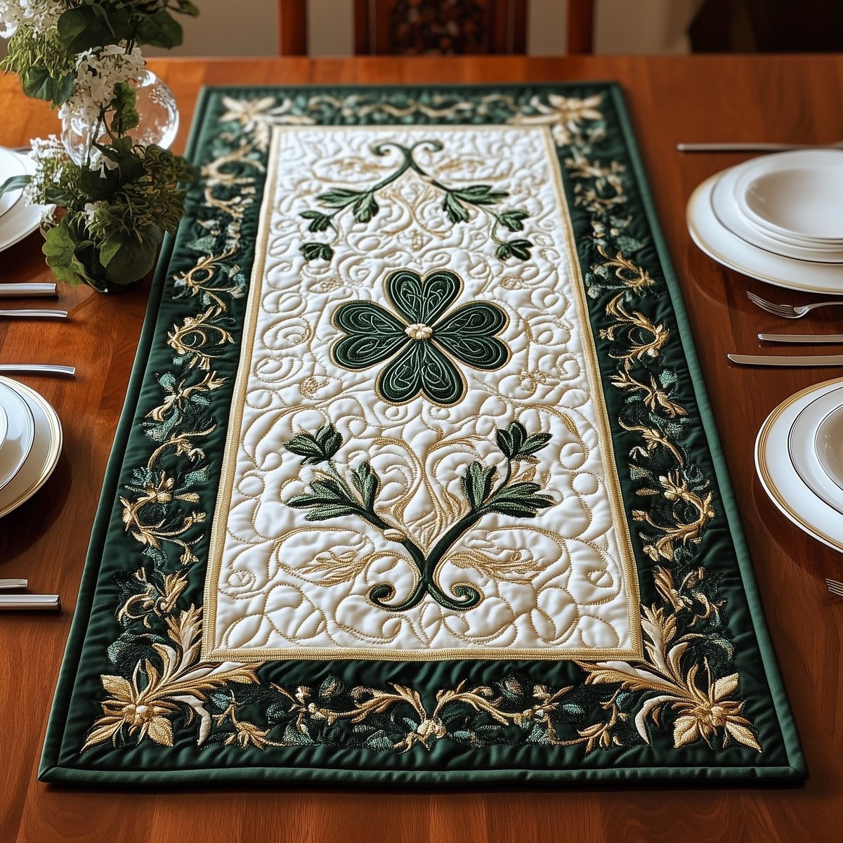 Elegance Irish Shamrock Table Runner - Made to Order TABLE928