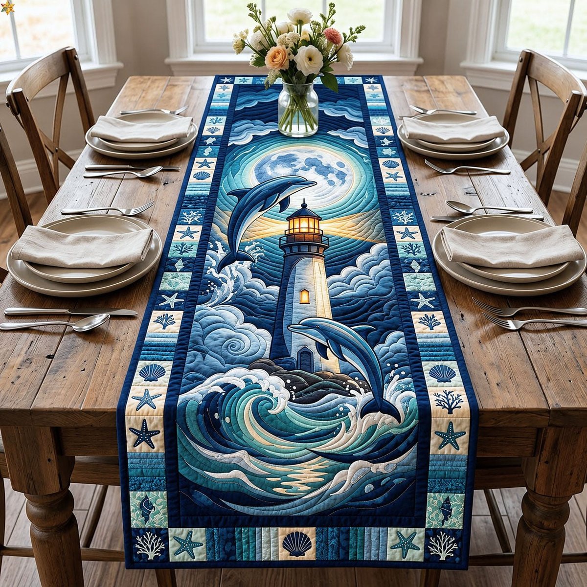 Dolphin with Lighthouse Table Runner - Made to Order TABLE928