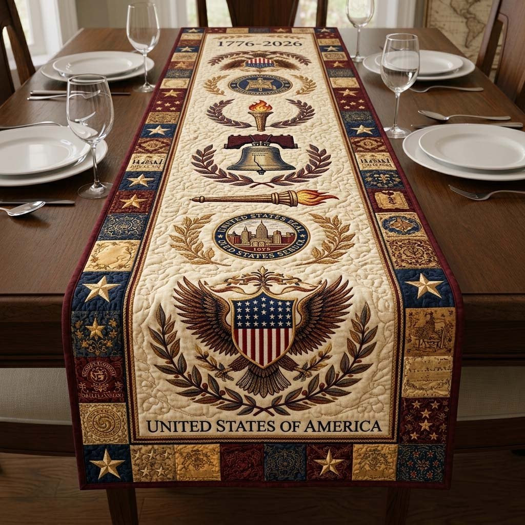 Eagle Shield with Torch and Stars Table Runner - Made to Order TABLE928
