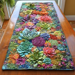Dense Succulent Rosettes in Jewel Tones Table Runner - Made to Order TABLE928