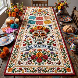 Dia de Muertos Skull Banner Table Runner - Made to Order TABLE928
