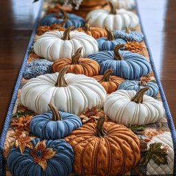 Denim Blue and White Pumpkins Table Runner - Made to Order TABLE928