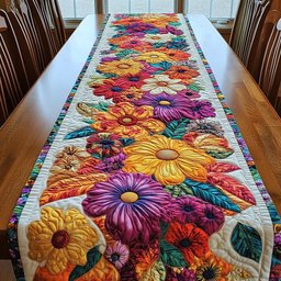 Dense Bright Flowers on Cream Table Runner - Made to Order TABLE928