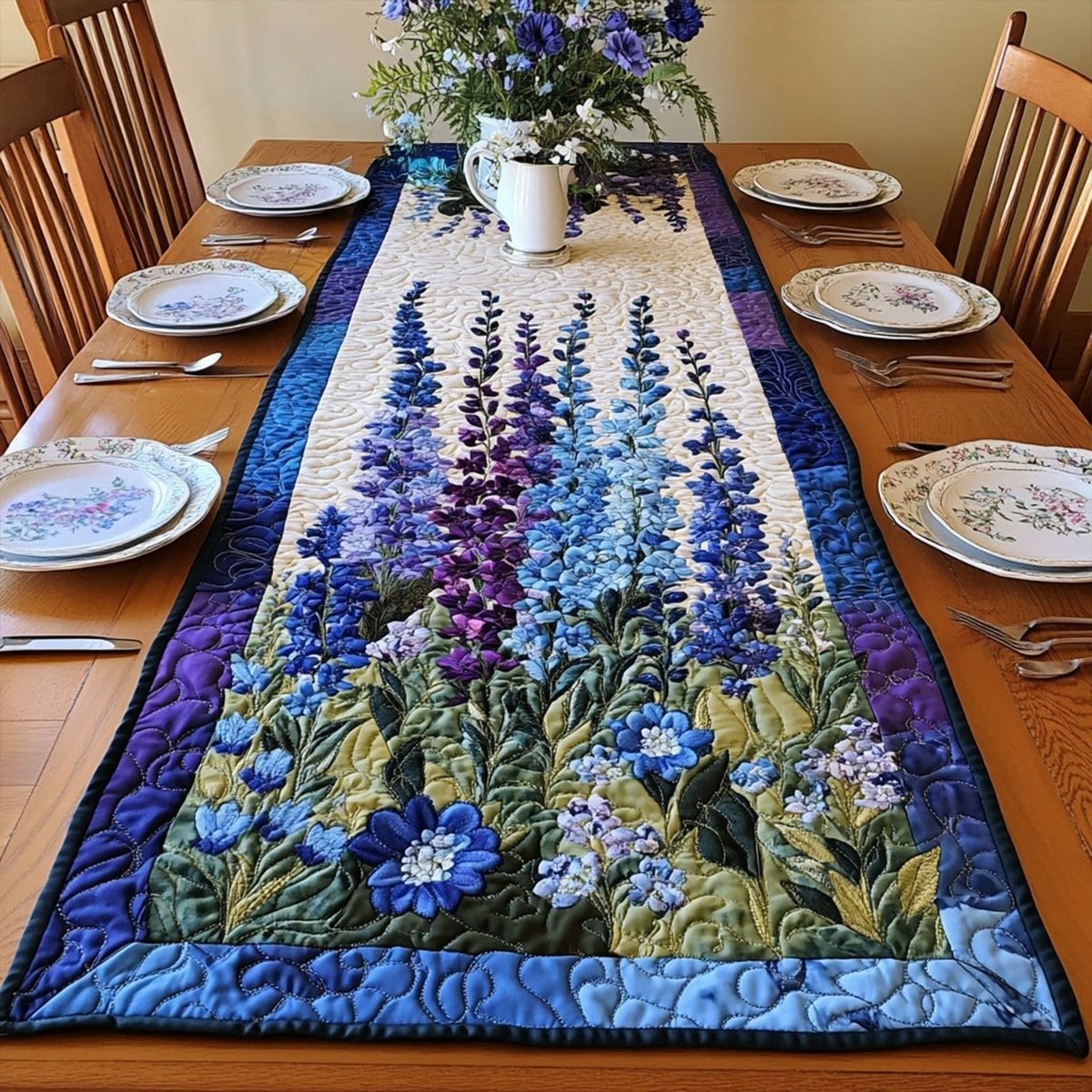 Delphinium Dreams Table Runner - Made to Order TABLE928