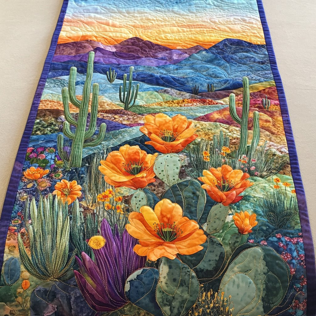 Desert Cacti with Orange Poppies Table Runner - Made to Order TABLE928