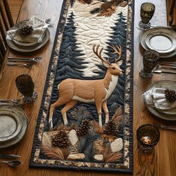 Deer with Pinecones on Cream Table Runner - Made to Order TABLE928