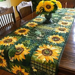 Dense Sunflowers on Green Leaves Table Runner - Made to Order TABLE928