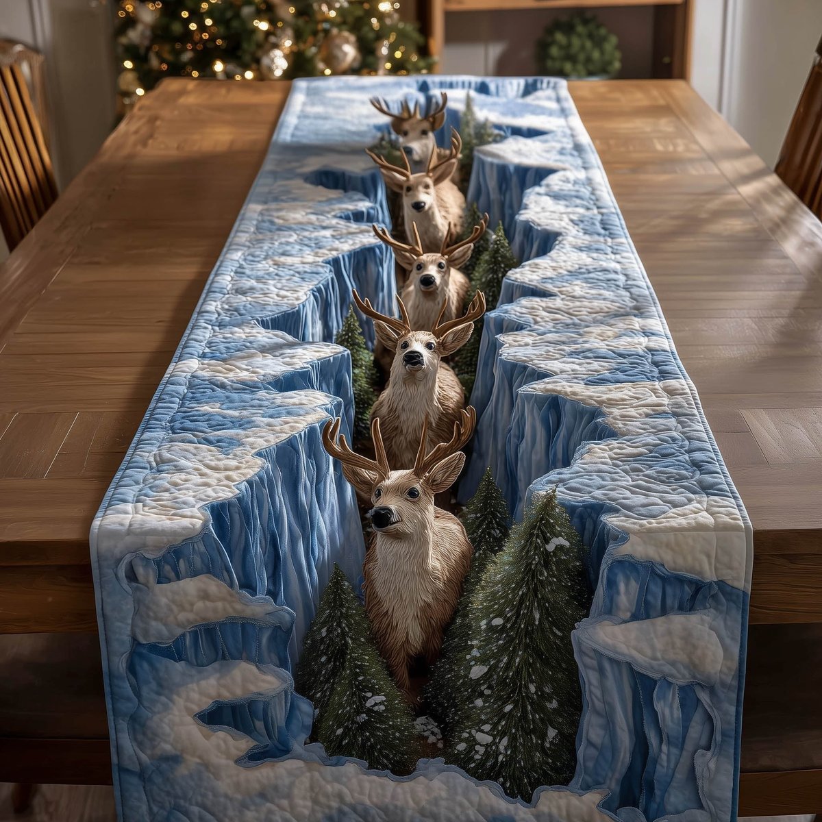 Deer Herd in Snowy Ravine Table Runner - Made to Order TABLE928