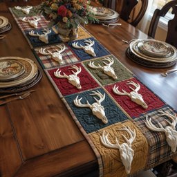 Deer Skulls in Red and Blue Table Runner - Made to Order TABLE928