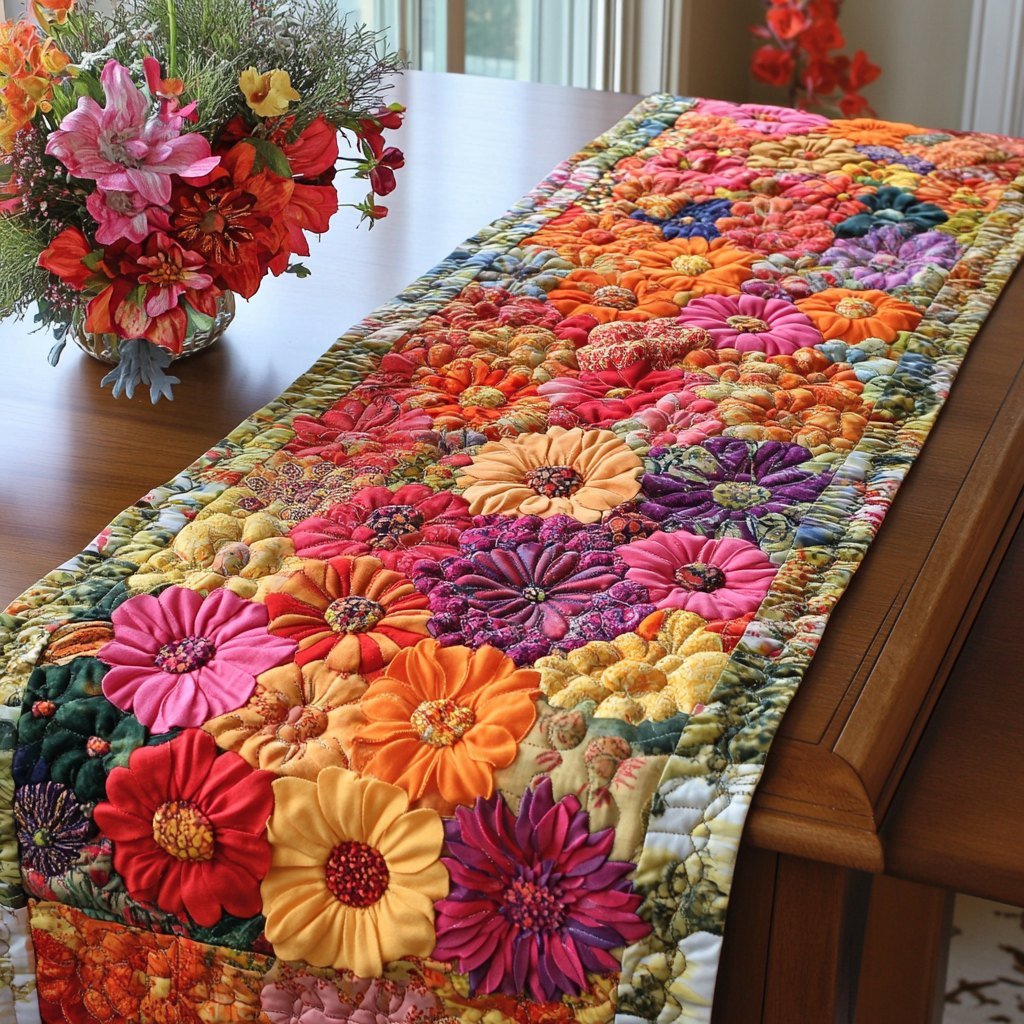 Dense Orange and Pink Flowers Table Runner - Made to Order TABLE928