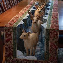Deer on Ice with Floral Border Table Runner - Made to Order TABLE928