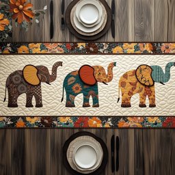 Decorated Elephants Facing Each Other Table Runner - Made to Order TABLE928