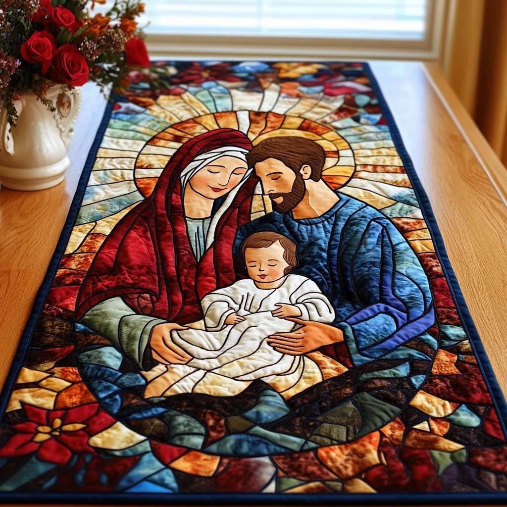 Divine Embrace Stained Glass Holy Family Table Runner - Made to Order TABLE928