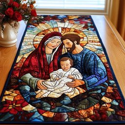 Divine Embrace Stained Glass Holy Family Table Runner - Made to Order TABLE928