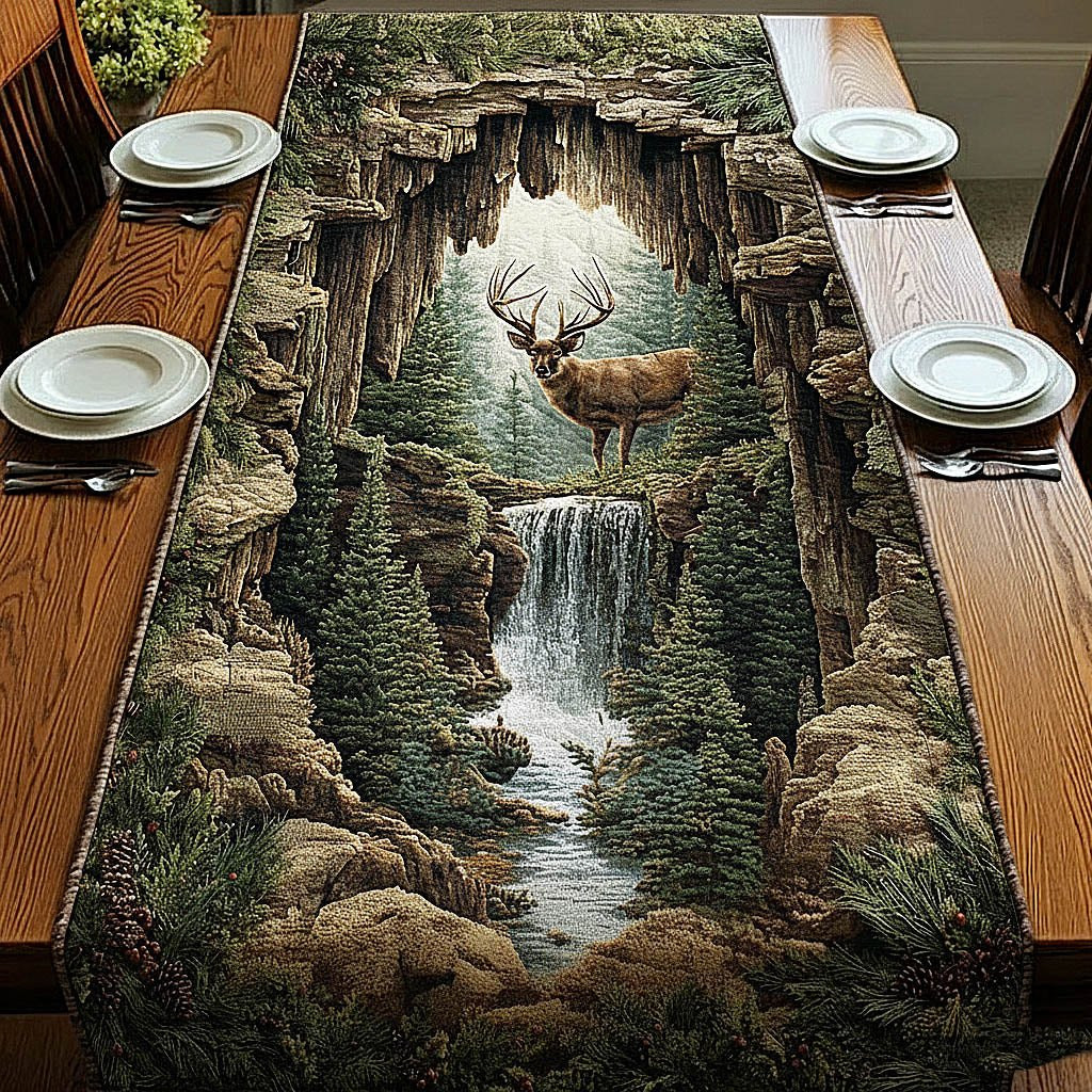 Deer Above a Waterfall Gorge Table Runner - Made to Order TABLE928