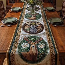 Deer in Oval Medallions with Daisies Table Runner - Made to Order TABLE928
