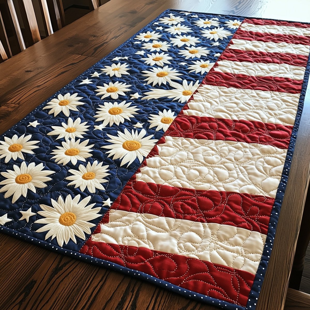 Daisies on the Blue Star Field Table Runner - Made to Order TABLE928