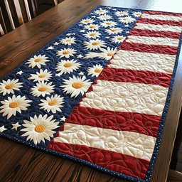 Daisies on the Blue Star Field Table Runner - Made to Order TABLE928