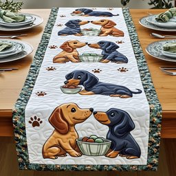 Dachshunds Sharing Food Bowls Table Runner - Made to Order TABLE928
