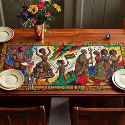 Dancers with Drums on Red Table Runner - Made to Order TABLE928
