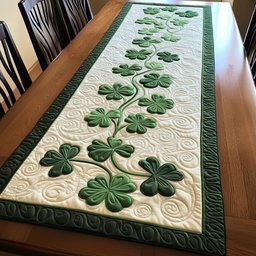 Curving Trail of Stemmed Shamrocks Table Runner - Made to Order TABLE928
