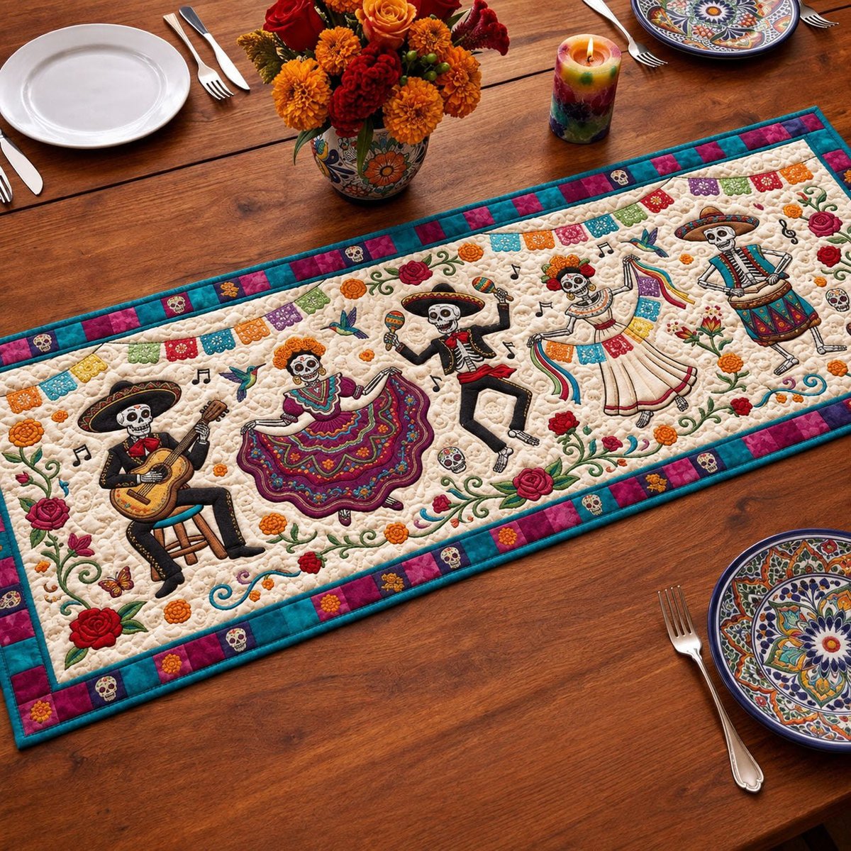 Dancing Skeletons Table Runner - Made to Order TABLE928