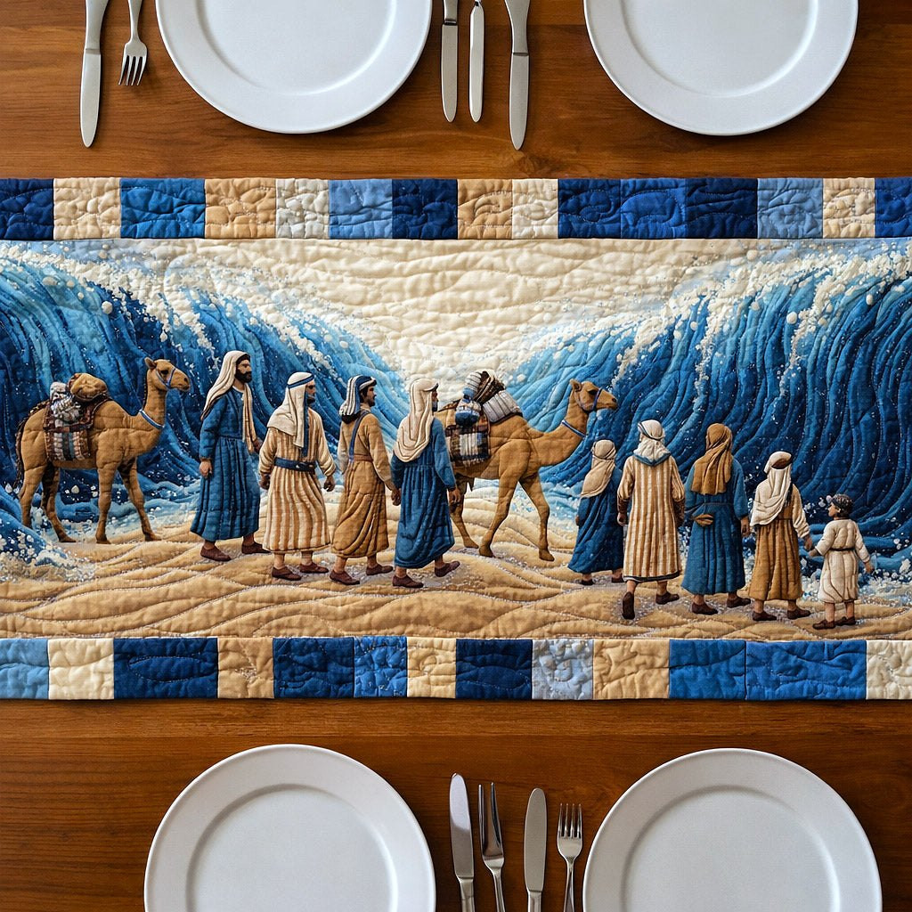 Dancers and Camel on Blue Blocks Table Runner - Made to Order TABLE928