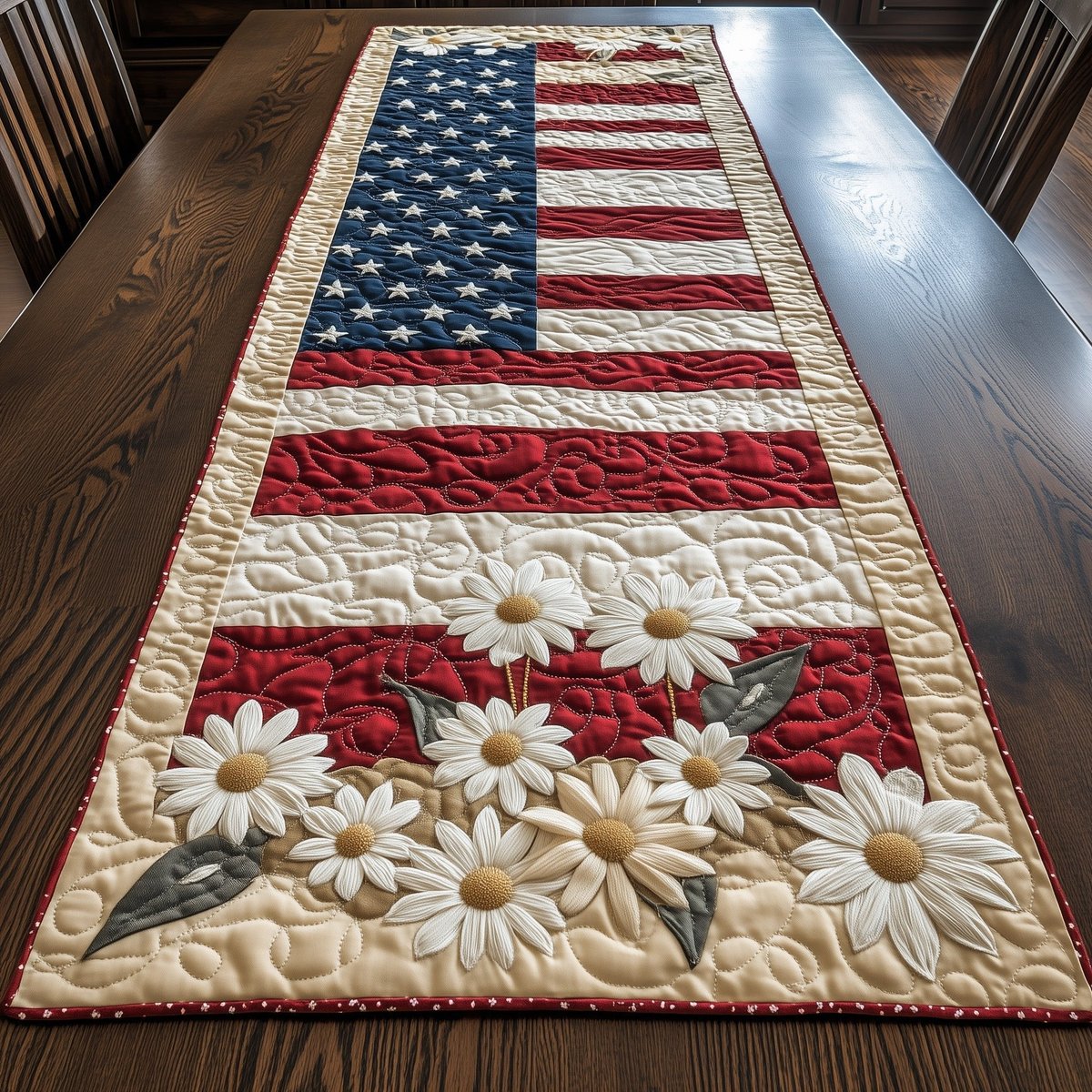Daisy Row at the Flag Edge Table Runner - Made to Order TABLE928