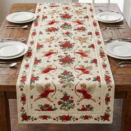 Cupids and Roses on Ivory Table Runner - Made to Order TABLE928