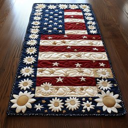 Daisies and Stars on Striped Flag Table Runner - Made to Order TABLE928