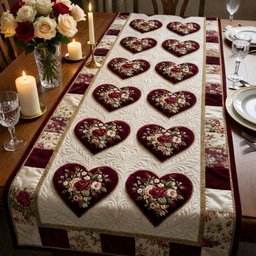 Dark Floral Hearts in Two Rows Table Runner - Made to Order TABLE928