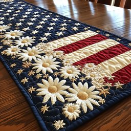 Daisy Border on Flag Stripes Table Runner - Made to Order TABLE928